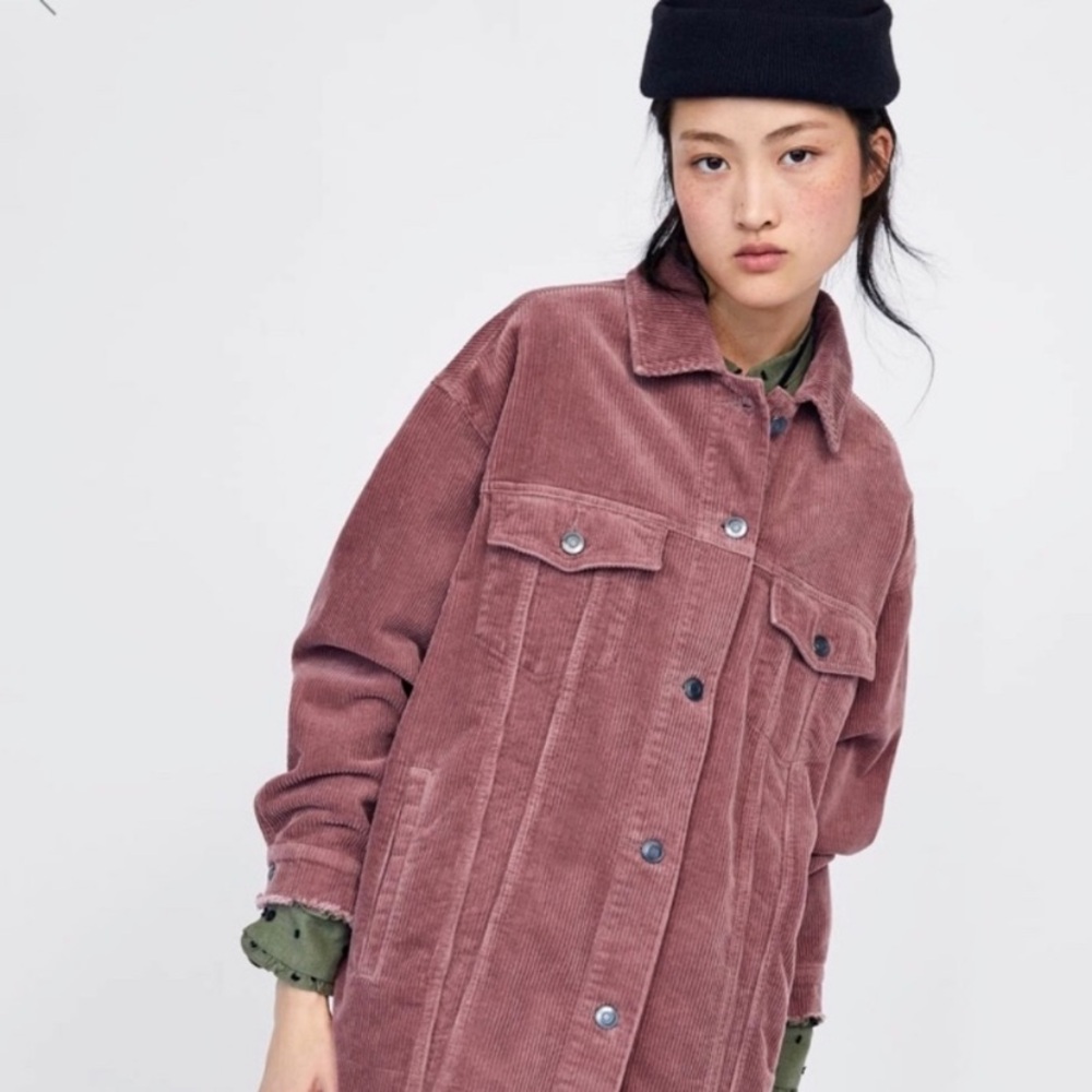 Zara Distressed Corduroy Jacket in Dusty Pink